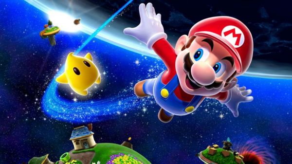 Super Mario fliegt durch das Universum