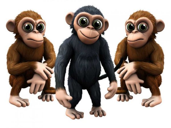 Drei Comic Affen mit riesigen Augen